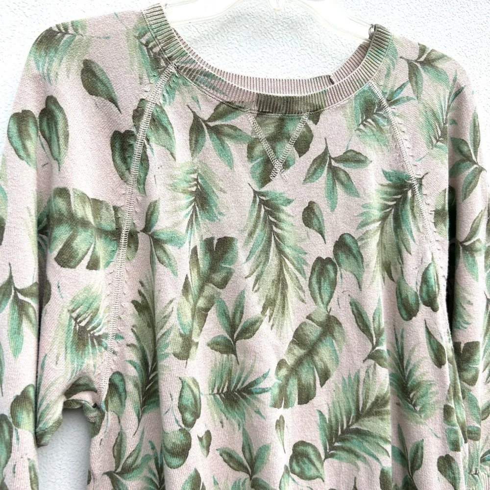 J. Jill Cream and Green Leaf Print Sweater - Picture 9 of 12